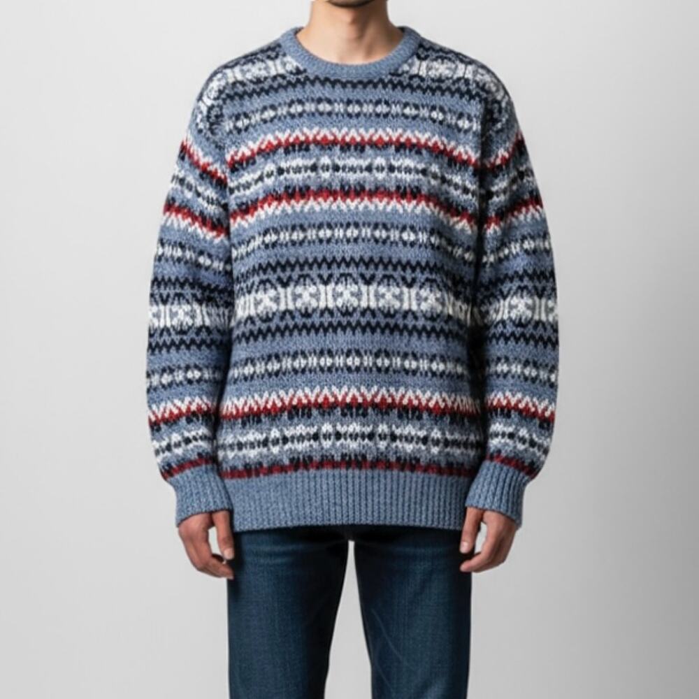 Y2K Fair Isle Cozy Winter Pullover Sweater Cabincore Heritage Apres Striped Sz L